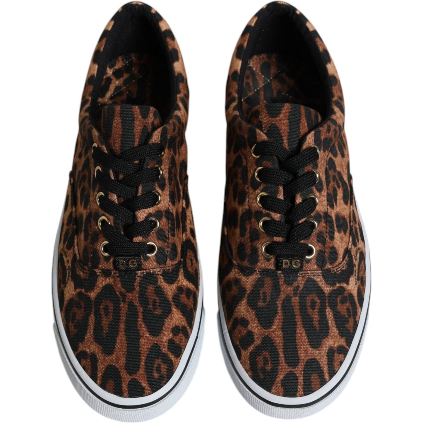 Dolce & Gabbana Brown Leopard Logo Print Cotton Sneakers Shoes Dolce & Gabbana Black