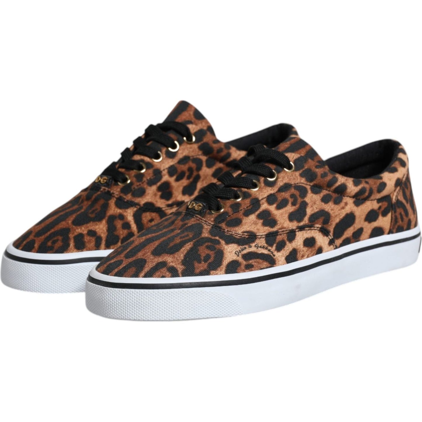Dolce & Gabbana Brown Leopard Logo Print Cotton Sneakers Shoes Dolce & Gabbana Light Gray