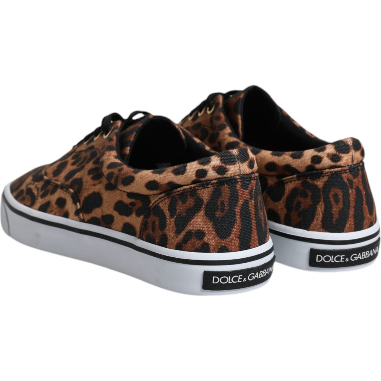 Dolce & Gabbana Brown Leopard Logo Print Cotton Sneakers Shoes Dolce & Gabbana Black