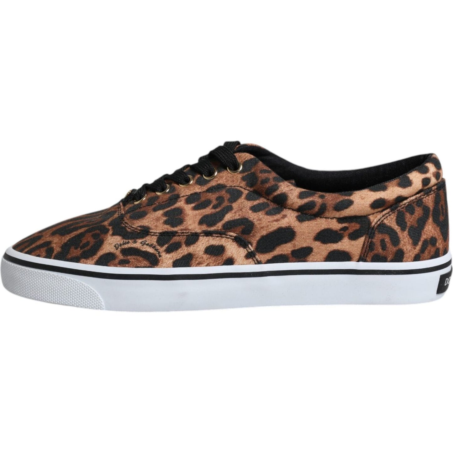 Dolce & Gabbana Brown Leopard Logo Print Cotton Sneakers Shoes Dolce & Gabbana Gray