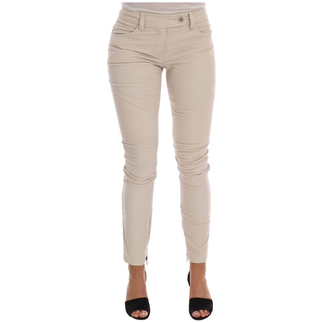 Ermanno Scervino Chic Beige Corduroy Skinny Slim Fit Pants Jeans & Pants Ermanno Scervino Gray