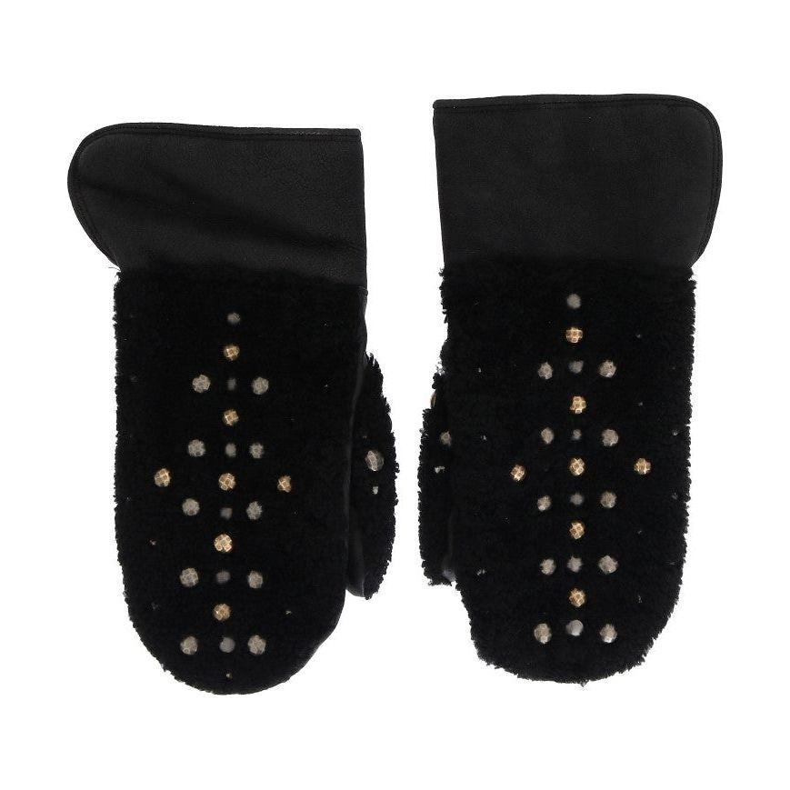 Dolce & Gabbana Studded Black Leather Gentleman's Gloves Dolce & Gabbana Black