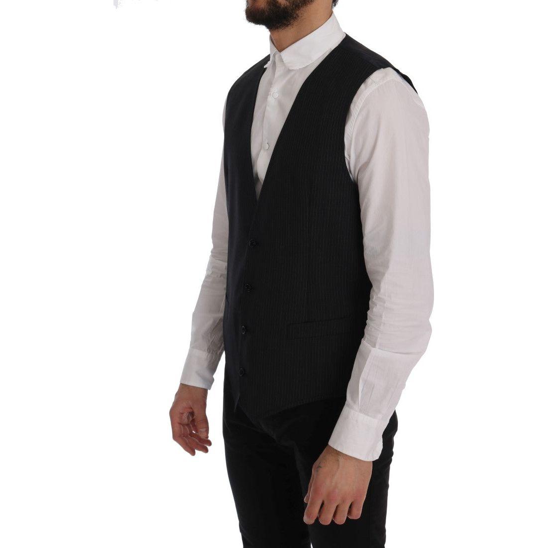 Dolce & Gabbana Elegant Gray Striped Wool Blend Vest Dolce & Gabbana Gray