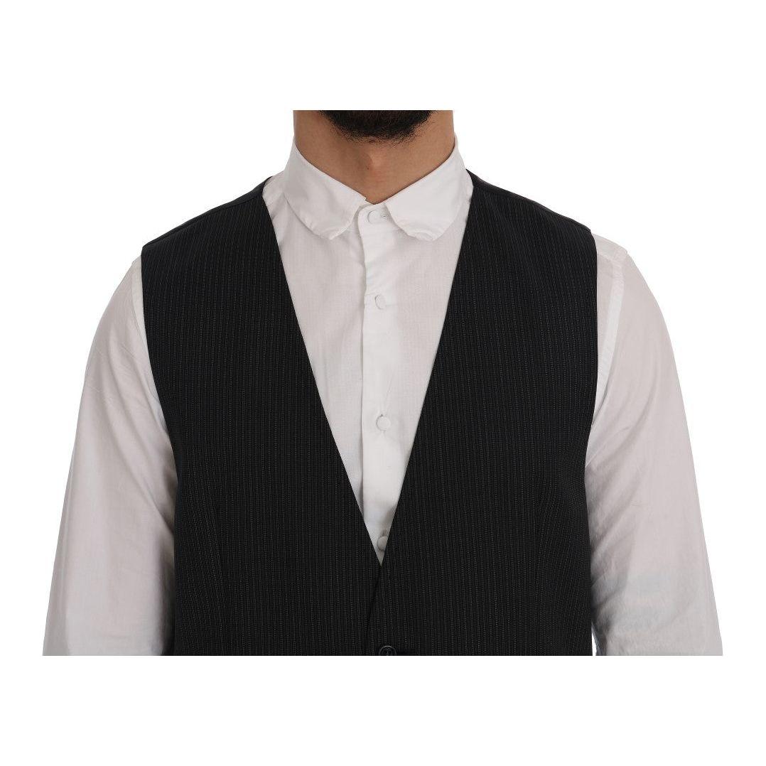 Dolce & Gabbana Elegant Gray Striped Wool Blend Vest Dolce & Gabbana Black