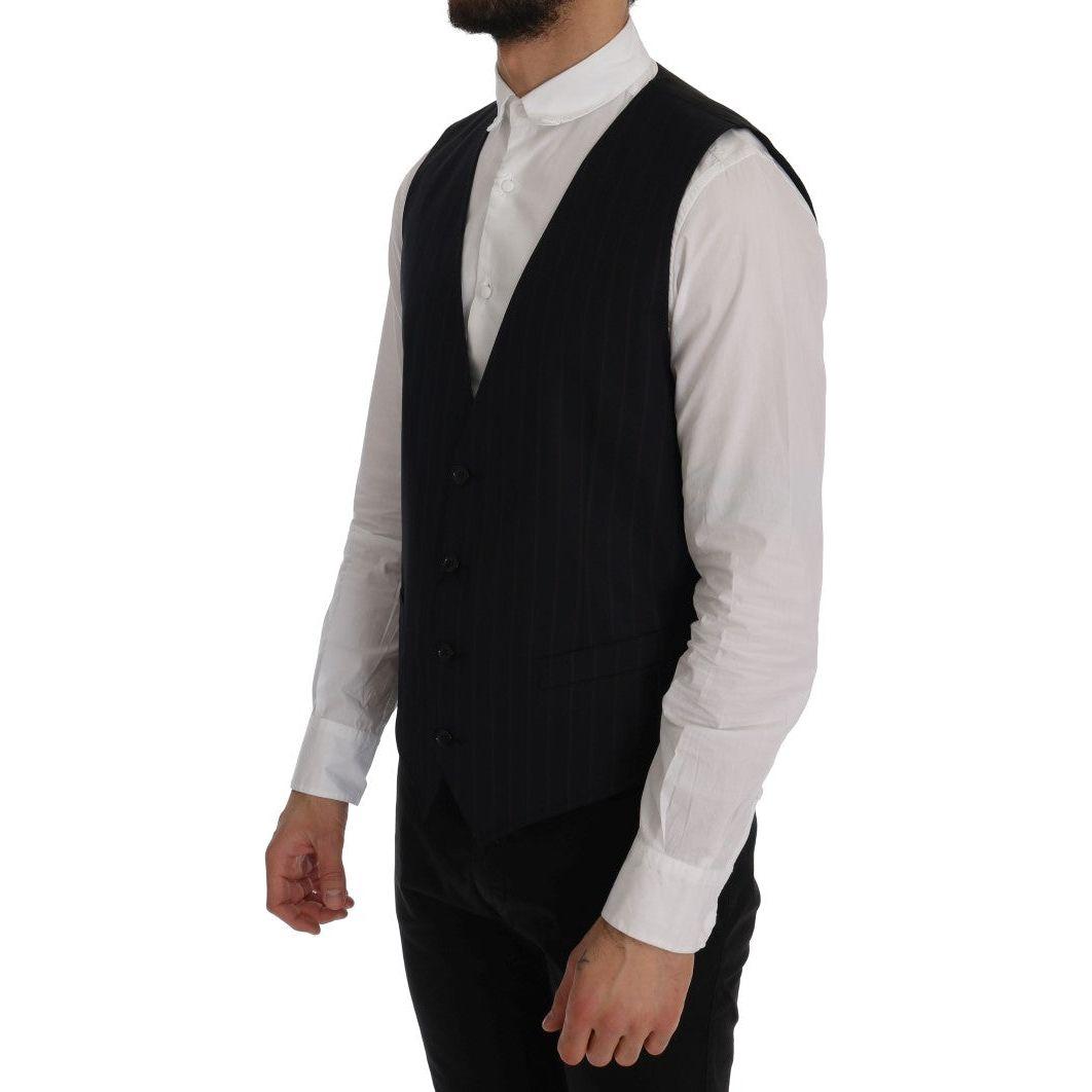 Dolce & Gabbana Elegant Striped Wool Blend Vest Waistcoat Dolce & Gabbana Gray