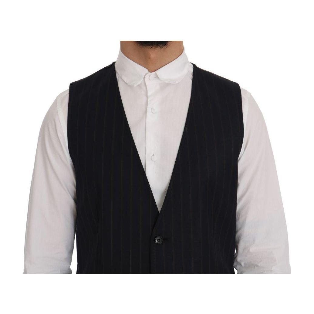 Dolce & Gabbana Elegant Striped Wool Blend Vest Waistcoat Dolce & Gabbana Gray