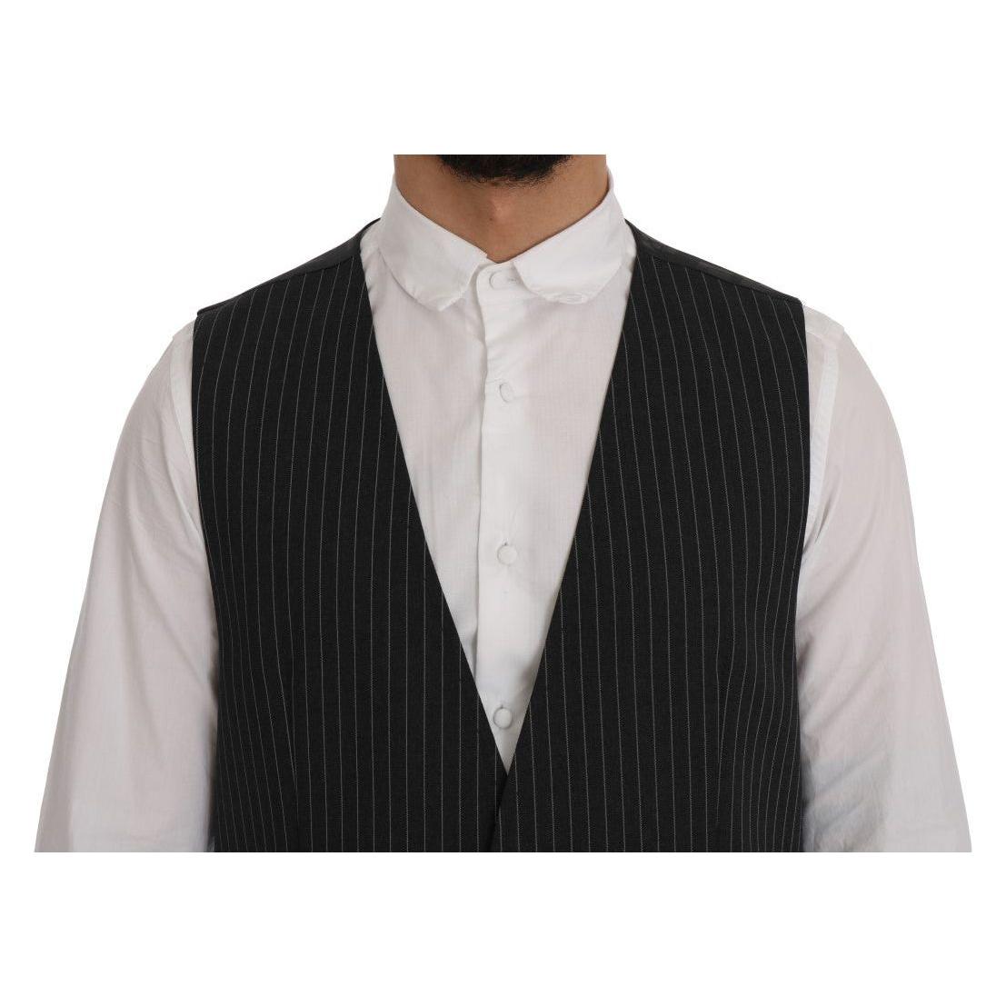 Dolce & Gabbana Elegant Gray Striped Vest Waistcoat Dolce & Gabbana Black
