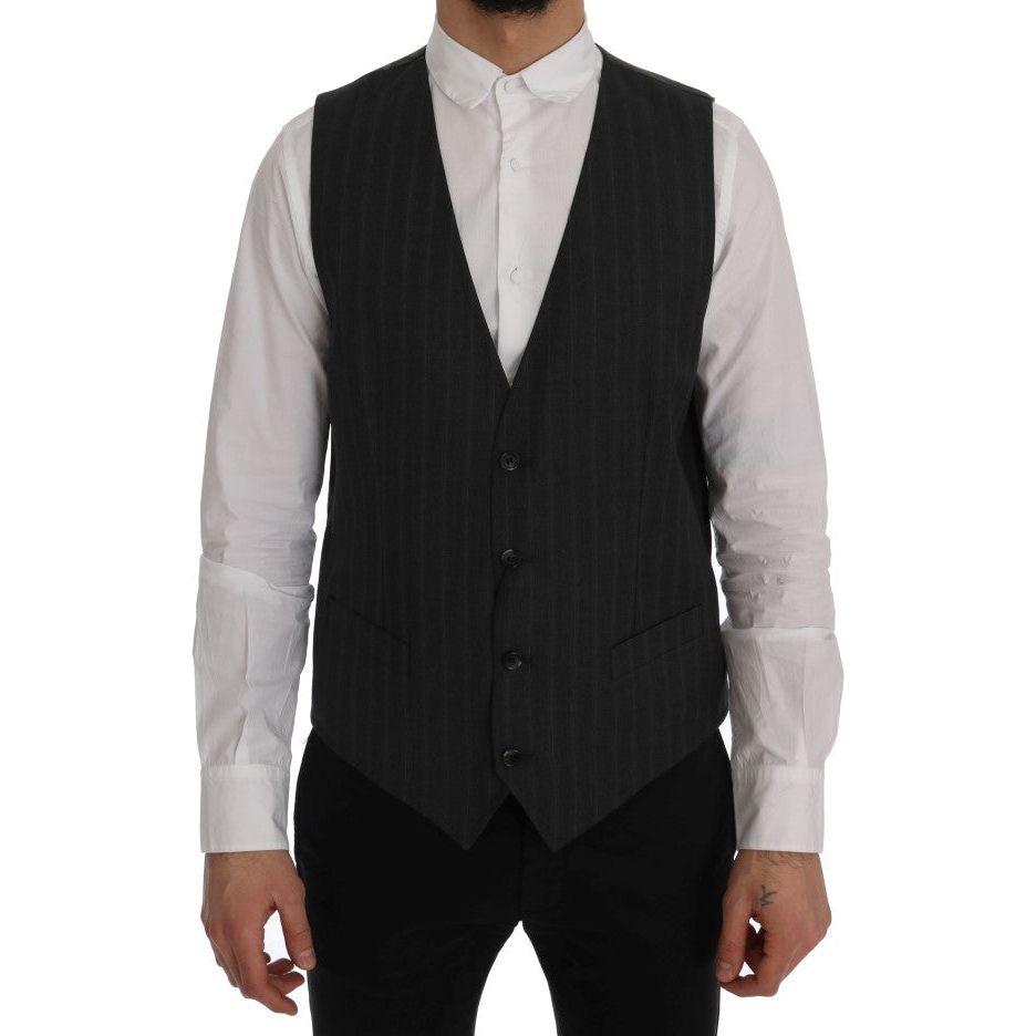 Dolce & Gabbana Elegant Gray Striped Single Breasted Vest Dolce & Gabbana Black