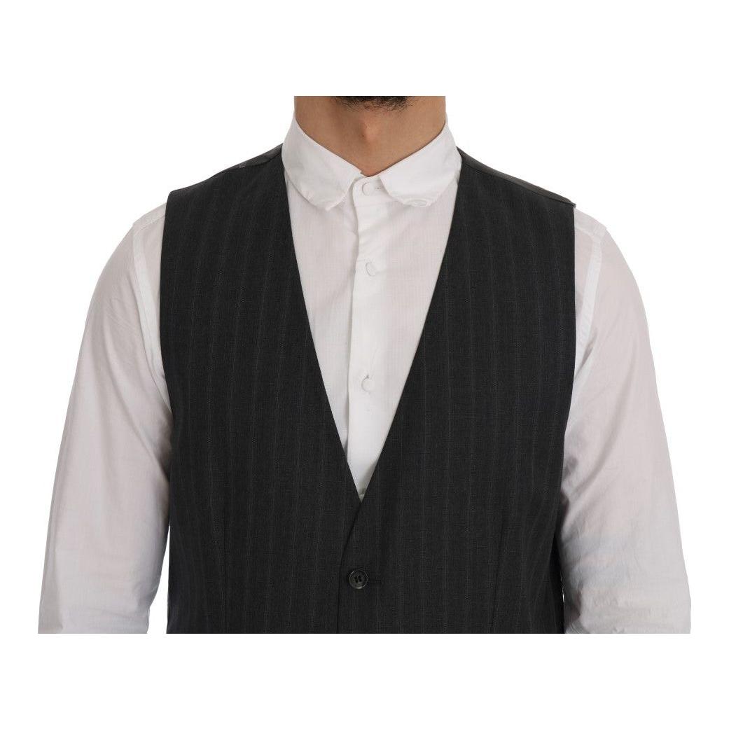 Dolce & Gabbana Elegant Gray Striped Single Breasted Vest Dolce & Gabbana Dark Slate Gray
