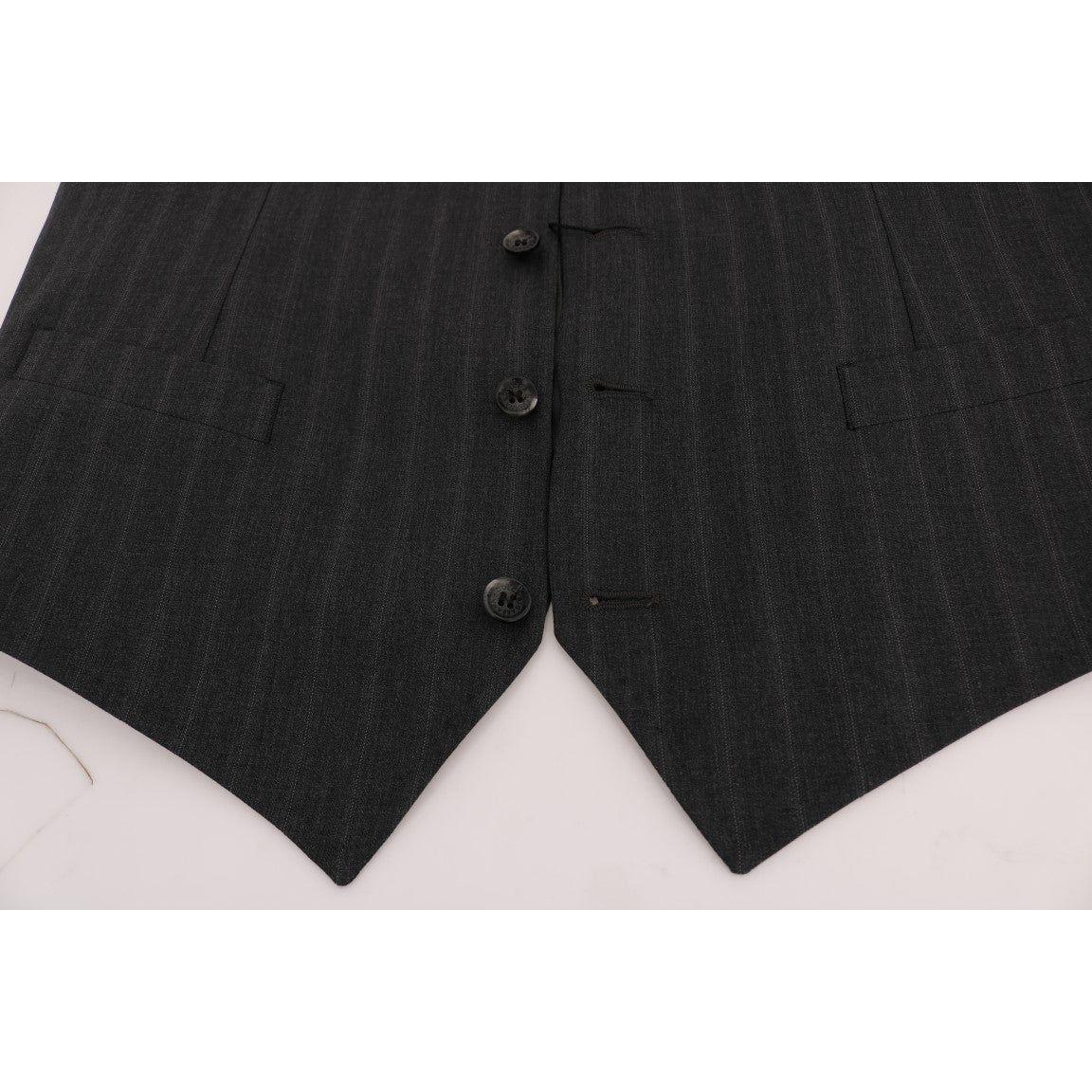 Dolce & Gabbana Elegant Gray Striped Single Breasted Vest Dolce & Gabbana Light Gray