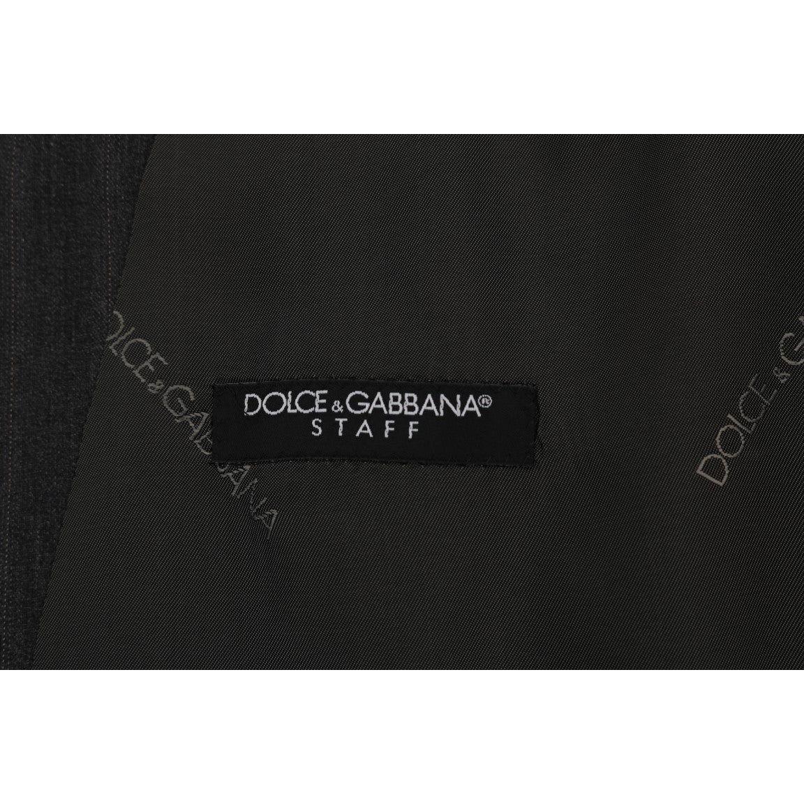 Dolce & Gabbana Elegant Gray Striped Single Breasted Vest Dolce & Gabbana Black