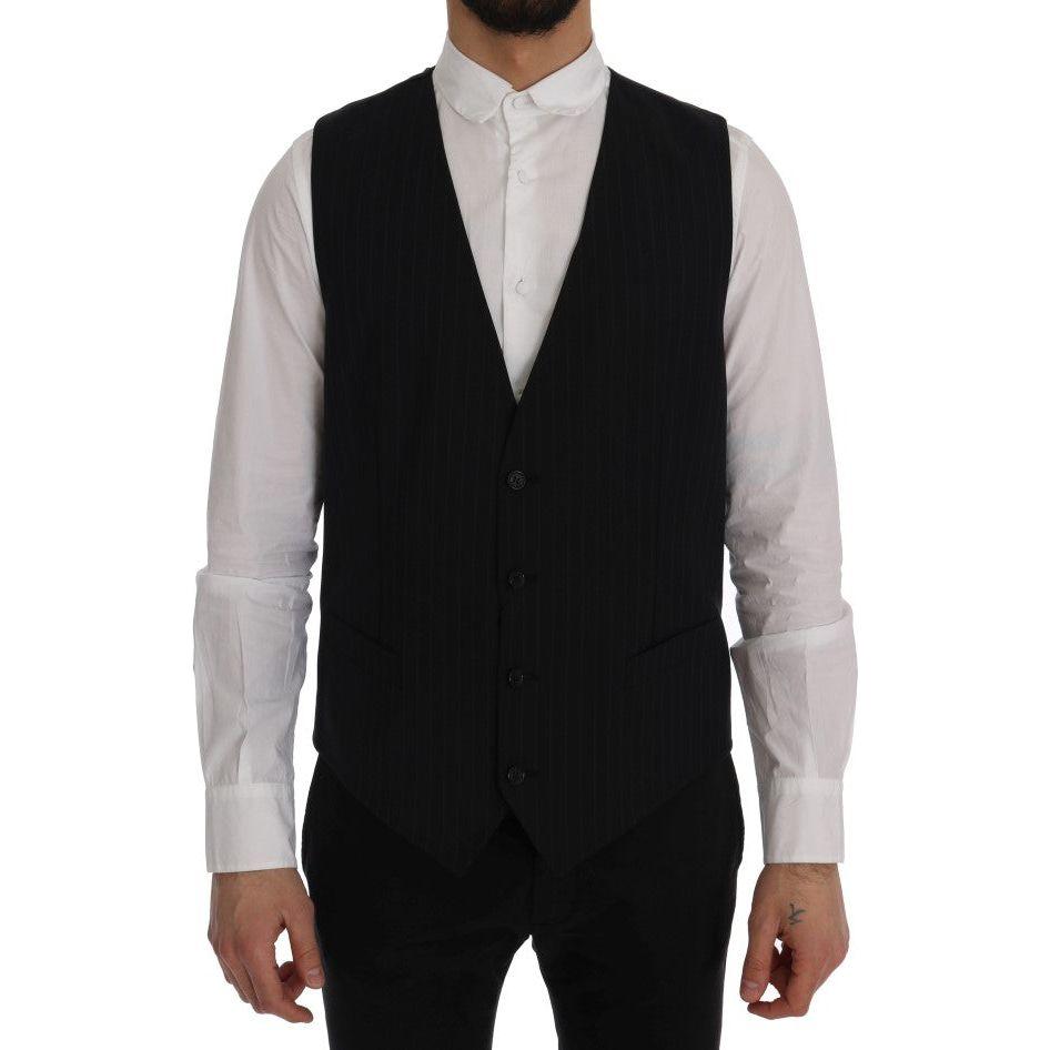 Dolce & Gabbana Elegant Blue Striped Waistcoat Vest Dolce & Gabbana Gray