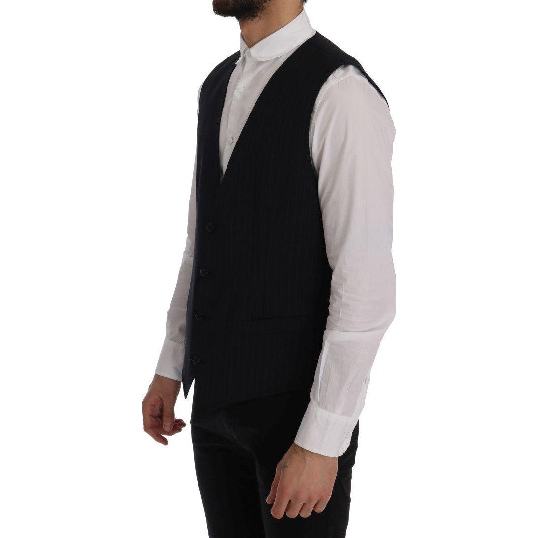 Dolce & Gabbana Elegant Blue Striped Waistcoat Vest Dolce & Gabbana Gray