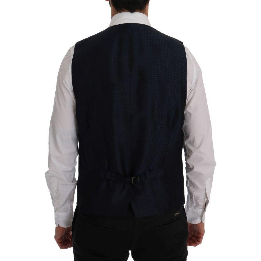 Dolce & Gabbana Elegant Blue Striped Waistcoat Vest Dolce & Gabbana Gray