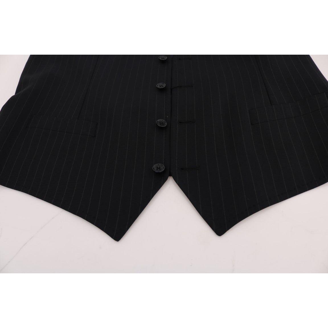 Dolce & Gabbana Elegant Blue Striped Waistcoat Vest Dolce & Gabbana Black