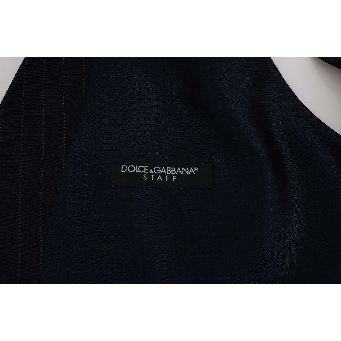 Dolce & Gabbana Elegant Blue Striped Waistcoat Vest Dolce & Gabbana Black