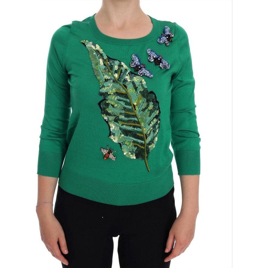 Dolce & Gabbana Embellished Green Silk Pullover Sweater Dolce & Gabbana Sea Green