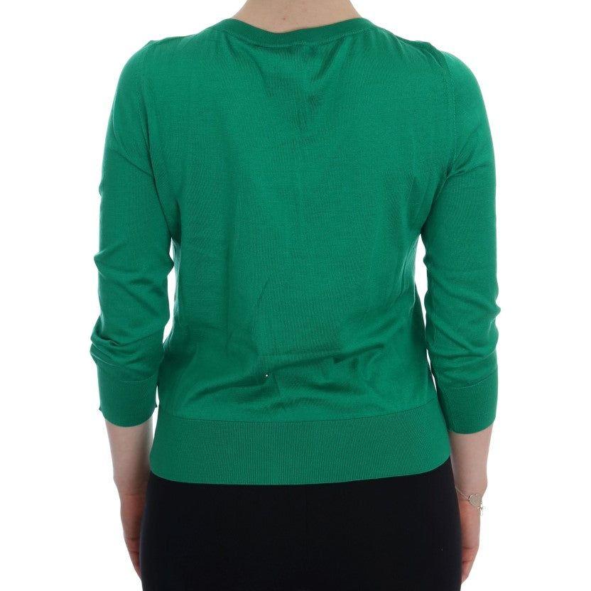 Dolce & Gabbana Embellished Green Silk Pullover Sweater Dolce & Gabbana Sea Green