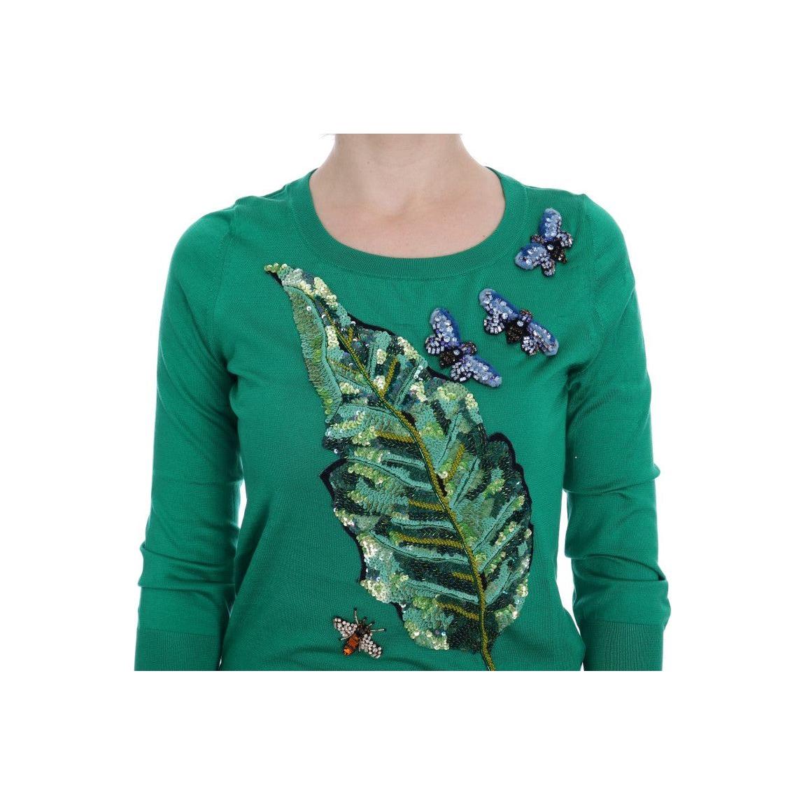 Dolce & Gabbana Embellished Green Silk Pullover Sweater Dolce & Gabbana Sea Green