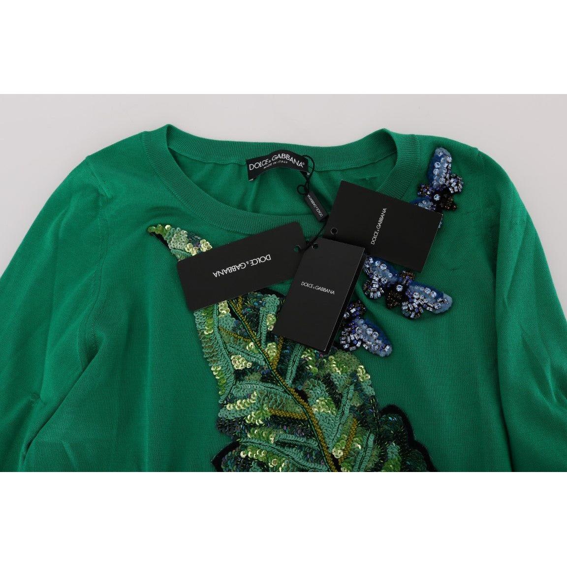 Dolce & Gabbana Embellished Green Silk Pullover Sweater Dolce & Gabbana Dark Slate Gray