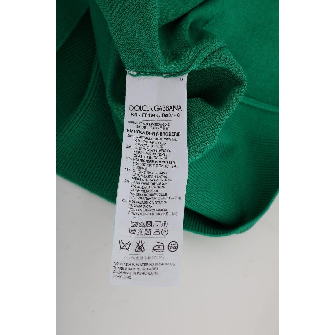 Dolce & Gabbana Embellished Green Silk Pullover Sweater Dolce & Gabbana Dark Slate Gray