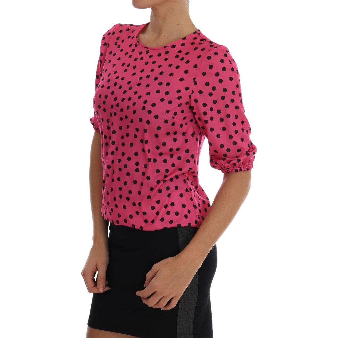 Dolce & Gabbana Chic Pink Polka Dotted Silk Blouse Dolce & Gabbana Maroon