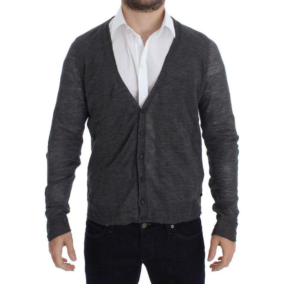 Costume National Elegant Gray Wool Blend Cardigan Sweater Costume National Dark Slate Gray