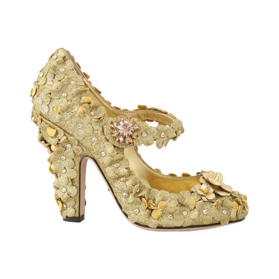 Dolce & Gabbana Gold Floral Crystal Embellished Pumps Dolce & Gabbana Dark Khaki