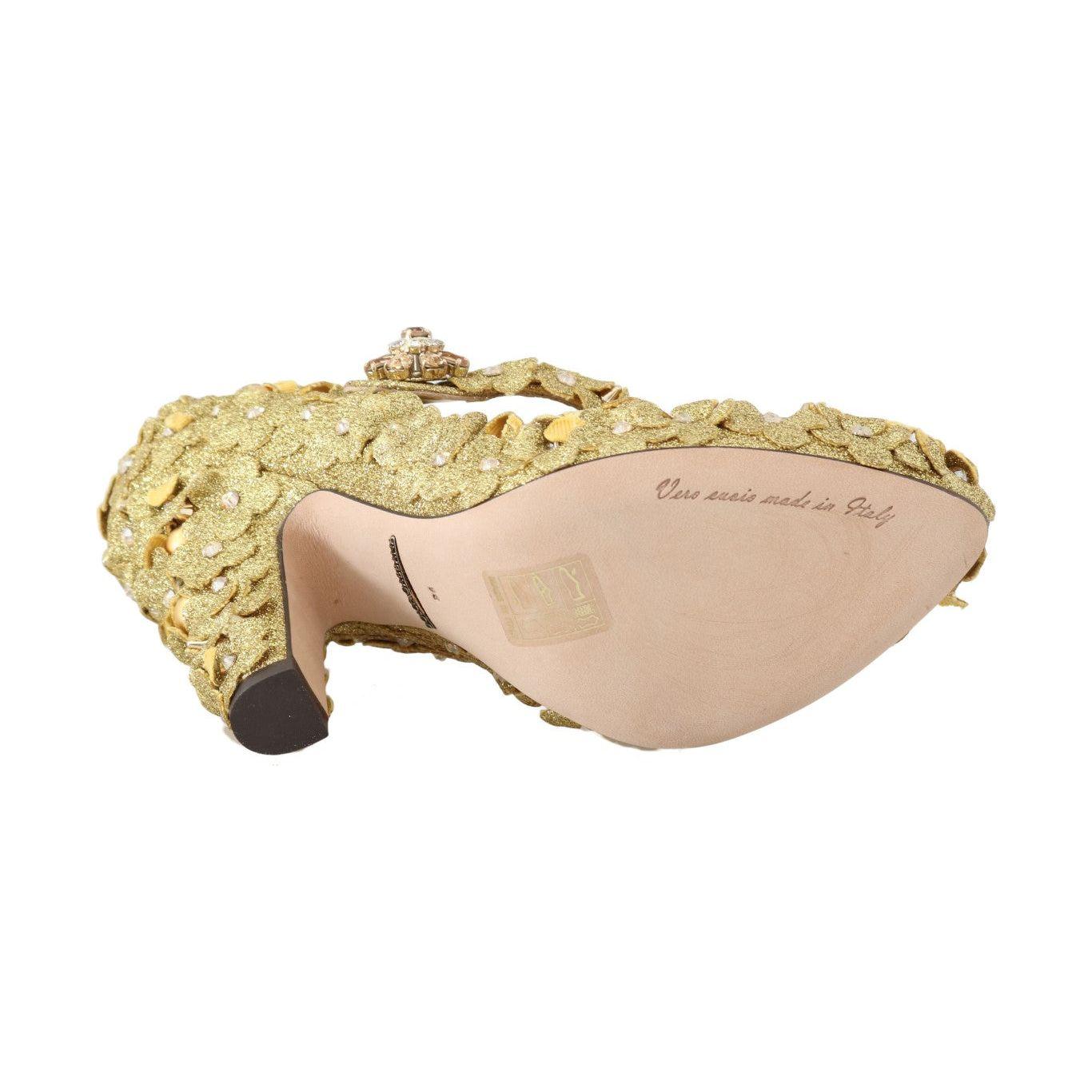 Dolce & Gabbana Gold Floral Crystal Embellished Pumps Dolce & Gabbana Tan