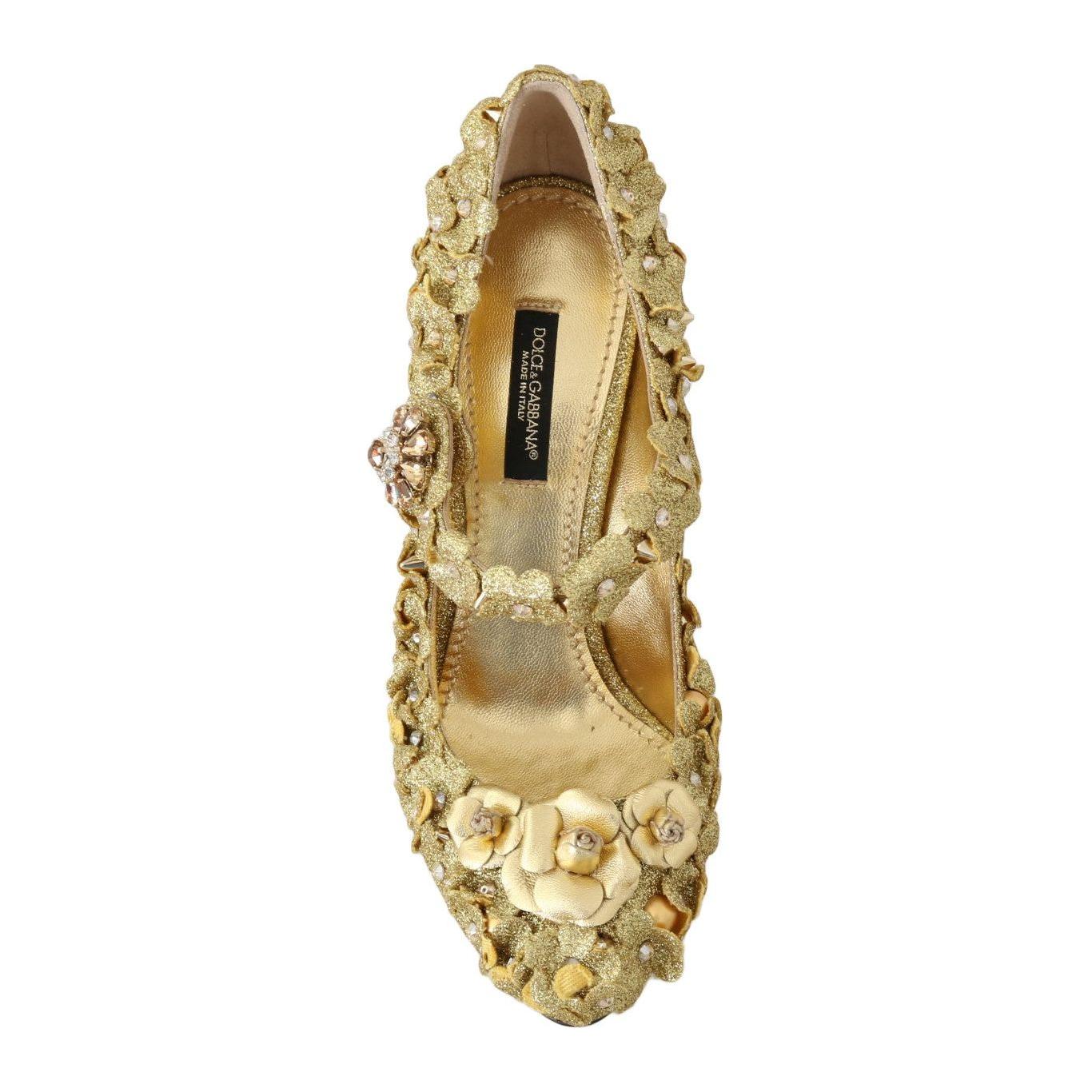 Dolce & Gabbana Gold Floral Crystal Embellished Pumps Dolce & Gabbana Dark Khaki