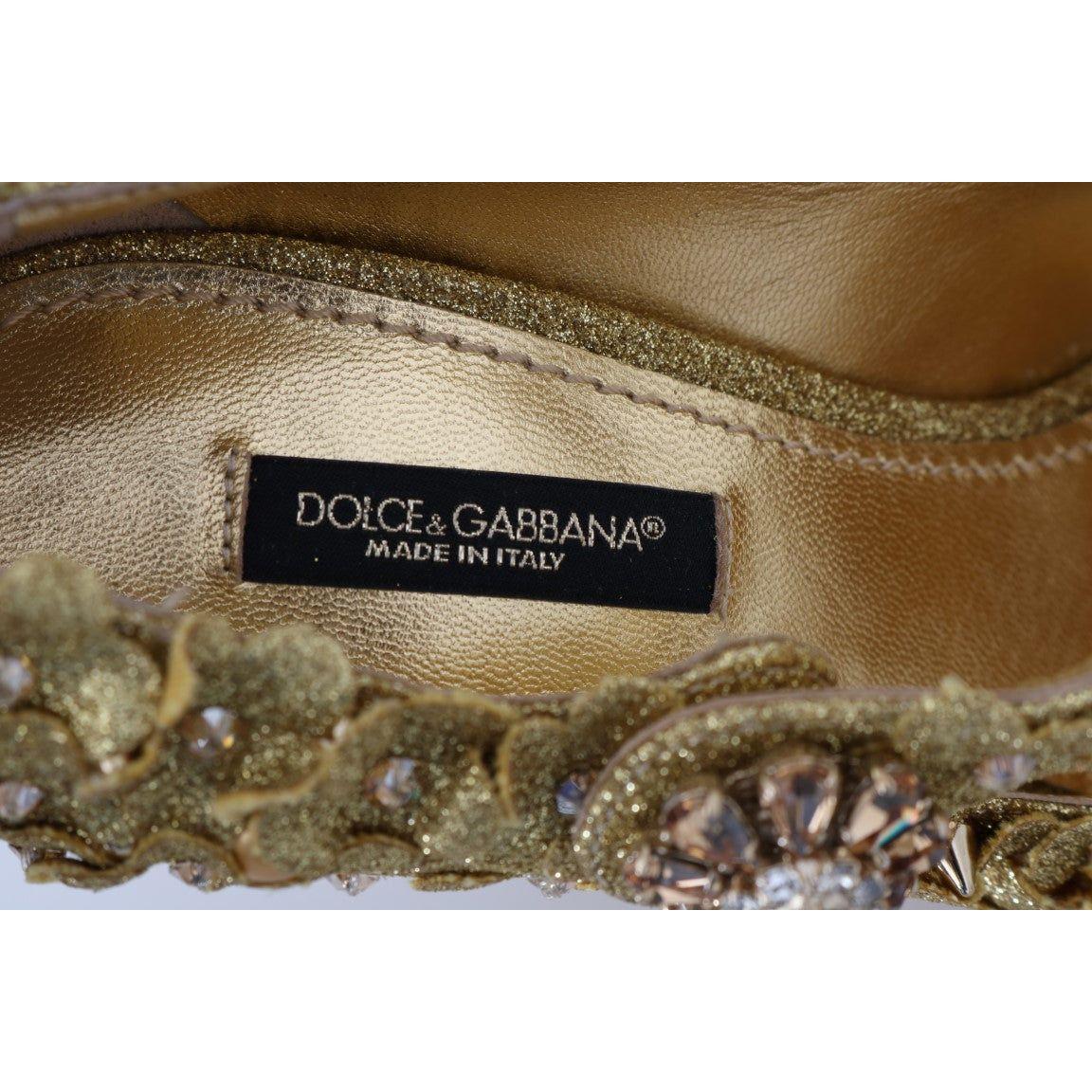Dolce & Gabbana Gold Floral Crystal Embellished Pumps Dolce & Gabbana Dark Olive Green