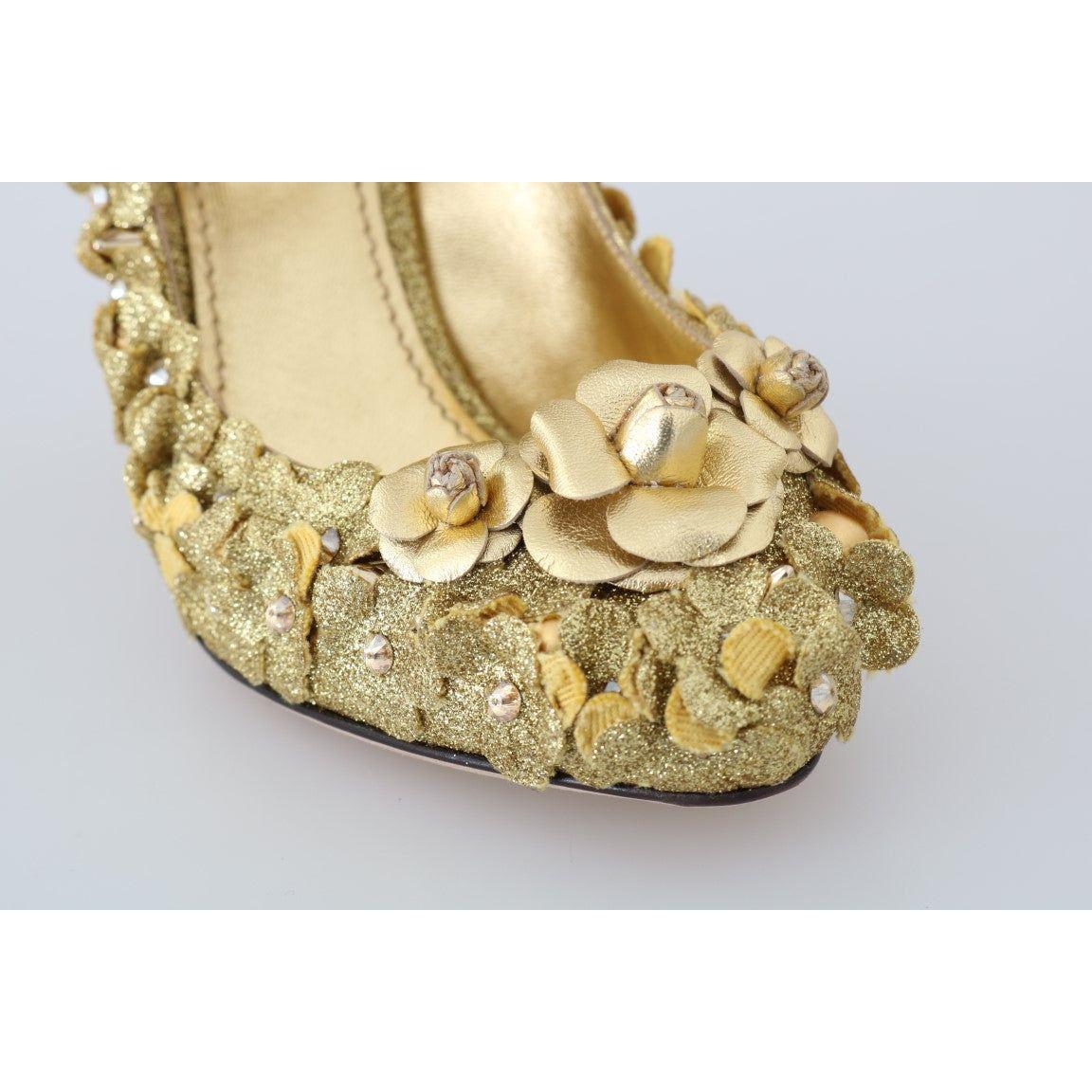 Dolce & Gabbana Gold Floral Crystal Embellished Pumps Dolce & Gabbana Light Gray