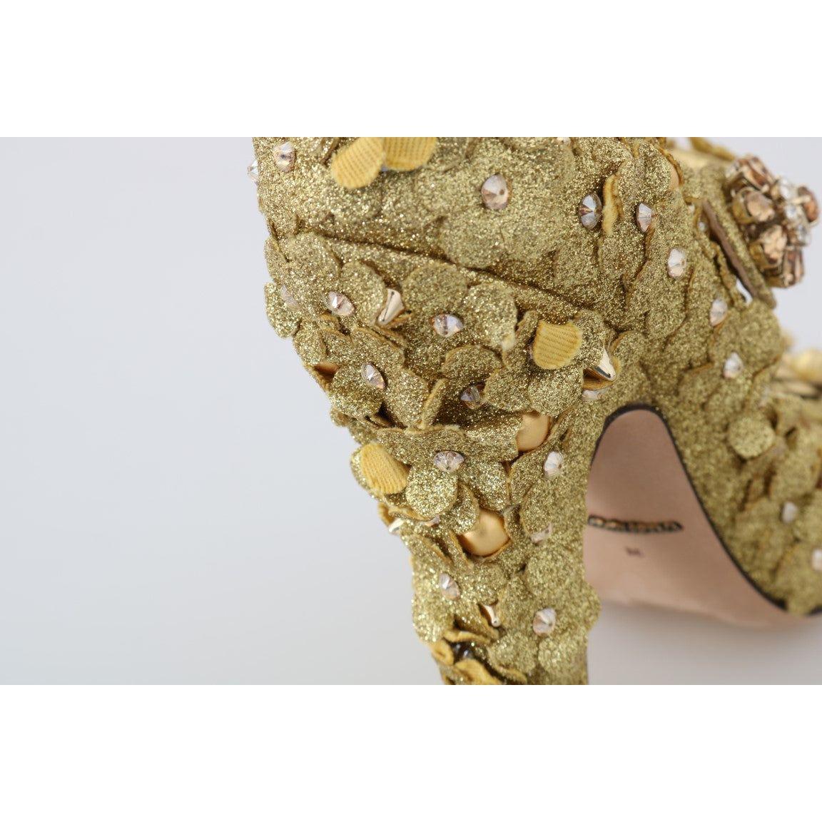 Dolce & Gabbana Gold Floral Crystal Embellished Pumps Dolce & Gabbana Light Gray