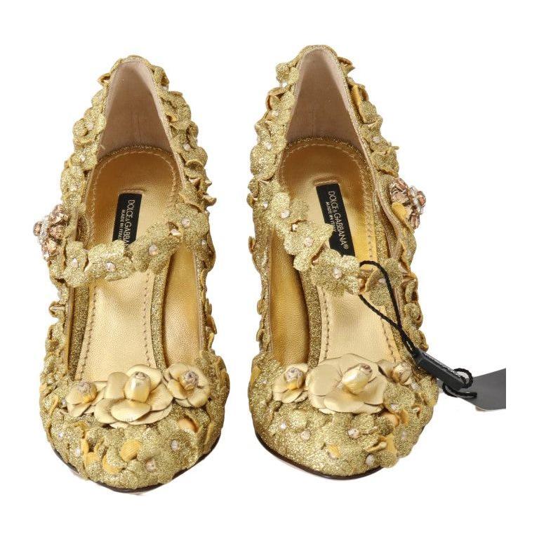 Dolce & Gabbana Gold Floral Crystal Embellished Pumps Dolce & Gabbana Dark Khaki