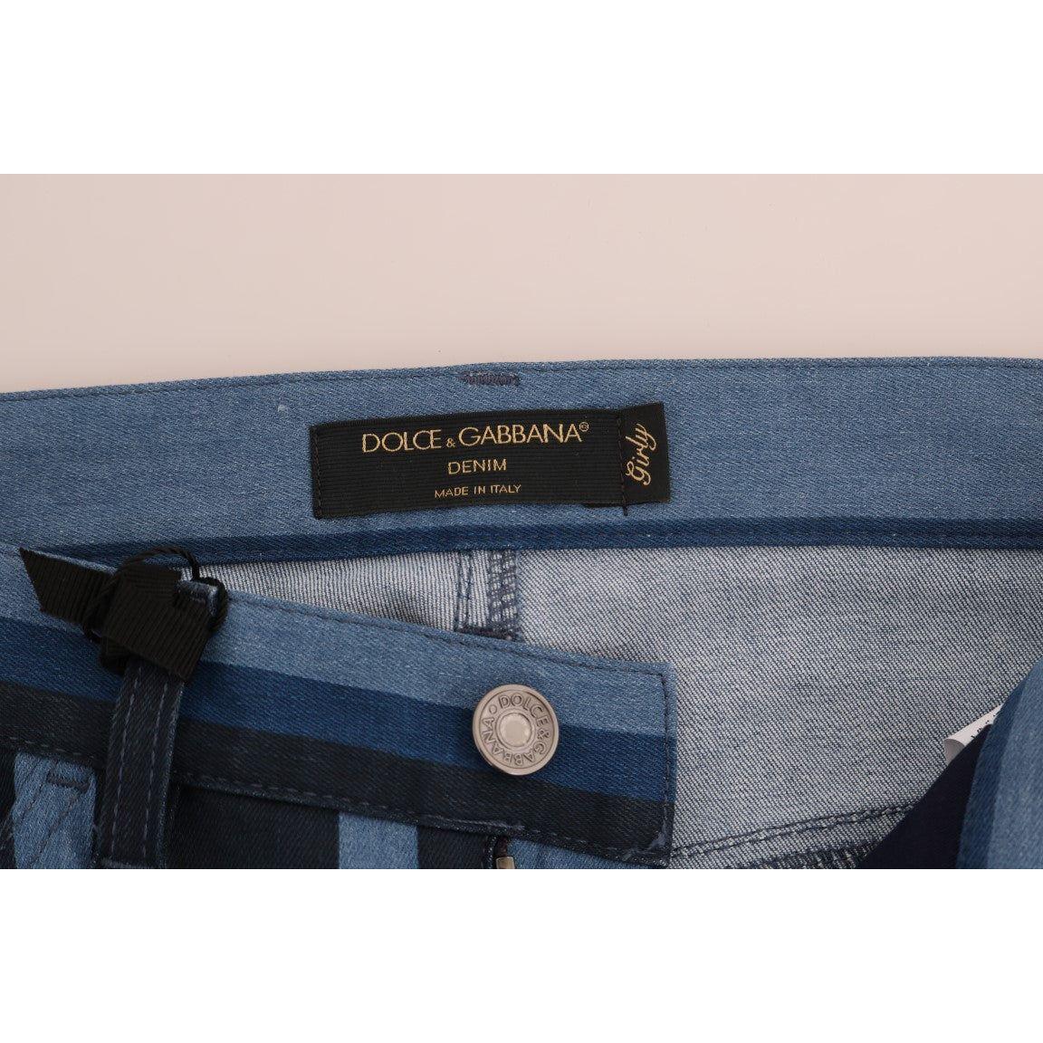 Dolce & Gabbana Chic Blue Striped Slim Fit Girly Jeans Dolce & Gabbana Dark Slate Gray