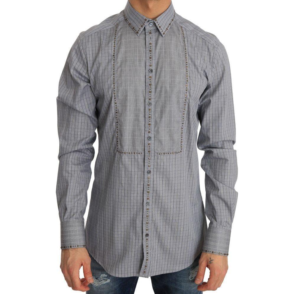 Dolce & Gabbana Elegant Gray Checkered Slim Fit Casual Shirt Dolce & Gabbana Slate Gray