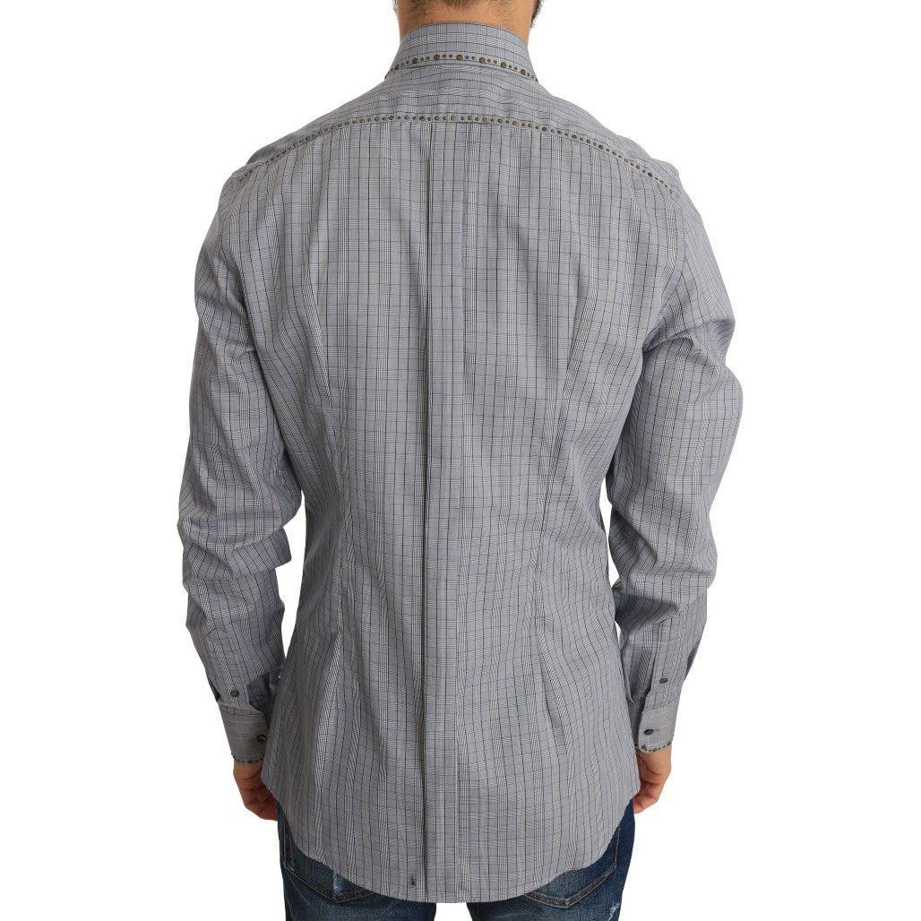 Dolce & Gabbana Elegant Gray Checkered Slim Fit Casual Shirt Dolce & Gabbana Light Slate Gray