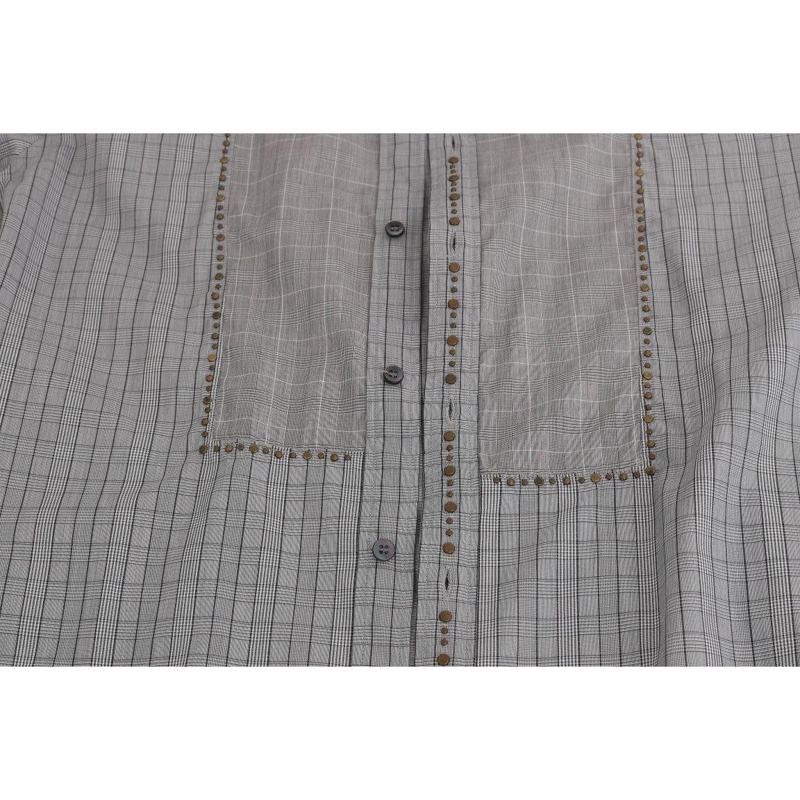 Dolce & Gabbana Elegant Gray Checkered Slim Fit Casual Shirt Dolce & Gabbana Light Slate Gray