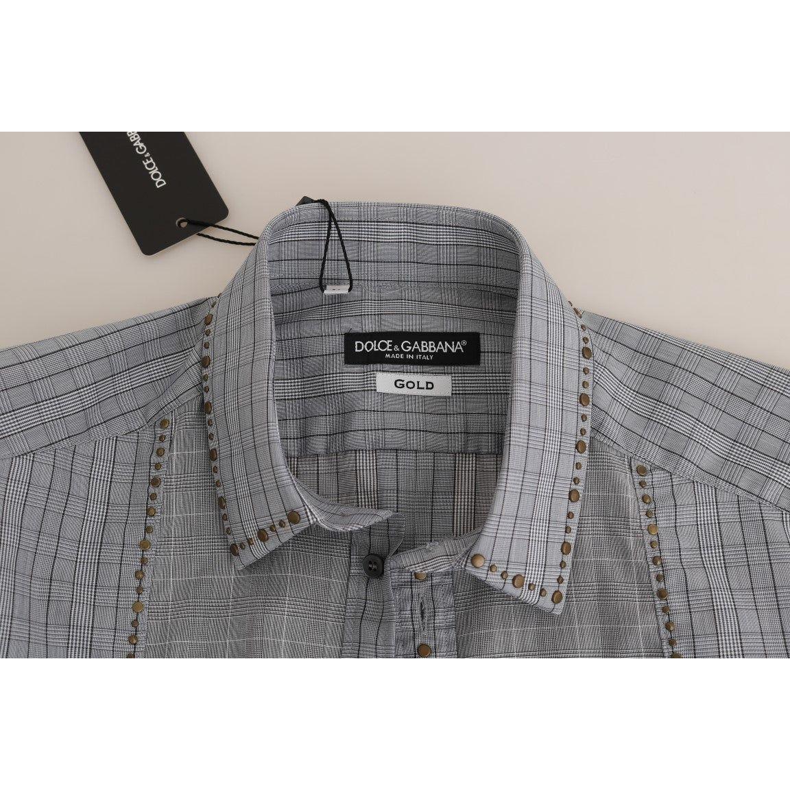 Dolce & Gabbana Elegant Gray Checkered Slim Fit Casual Shirt Dolce & Gabbana Slate Gray