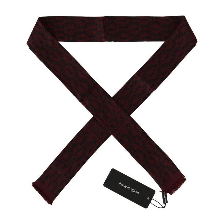 Dolce & Gabbana Silk Bordeaux Crown Chili Print Mens Scarf Silk Scarves Dolce & Gabbana Black