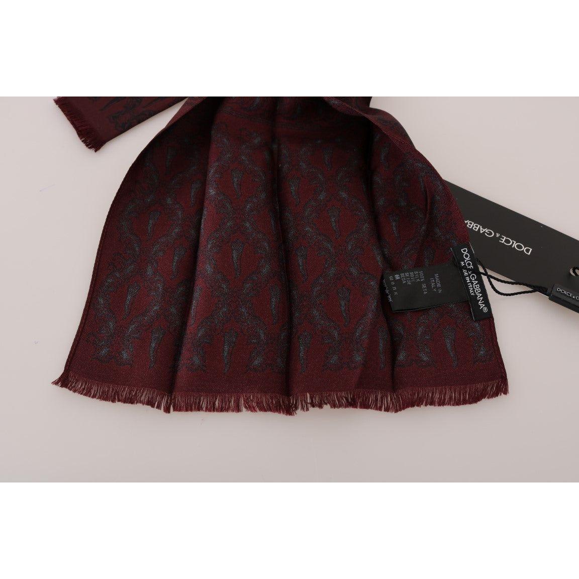 Dolce & Gabbana Silk Bordeaux Crown Chili Print Mens Scarf Silk Scarves Dolce & Gabbana Black