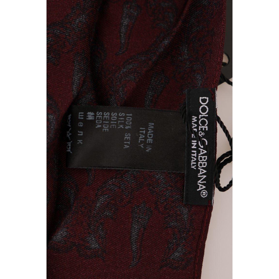 Dolce & Gabbana Silk Bordeaux Crown Chili Print Mens Scarf Silk Scarves Dolce & Gabbana Black