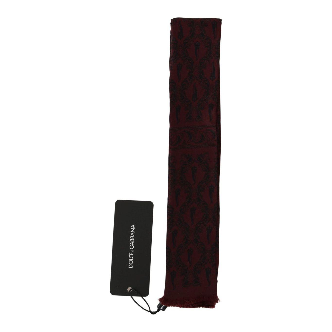 Dolce & Gabbana Silk Bordeaux Crown Chili Print Mens Scarf Silk Scarves Dolce & Gabbana Black