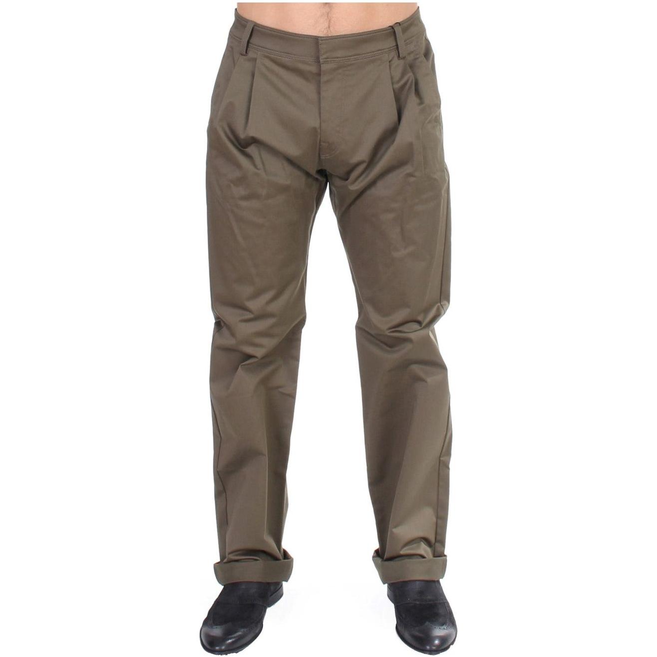 GF Ferre Elegant Green Comfort Straight Fit Pants GF Ferre Dim Gray