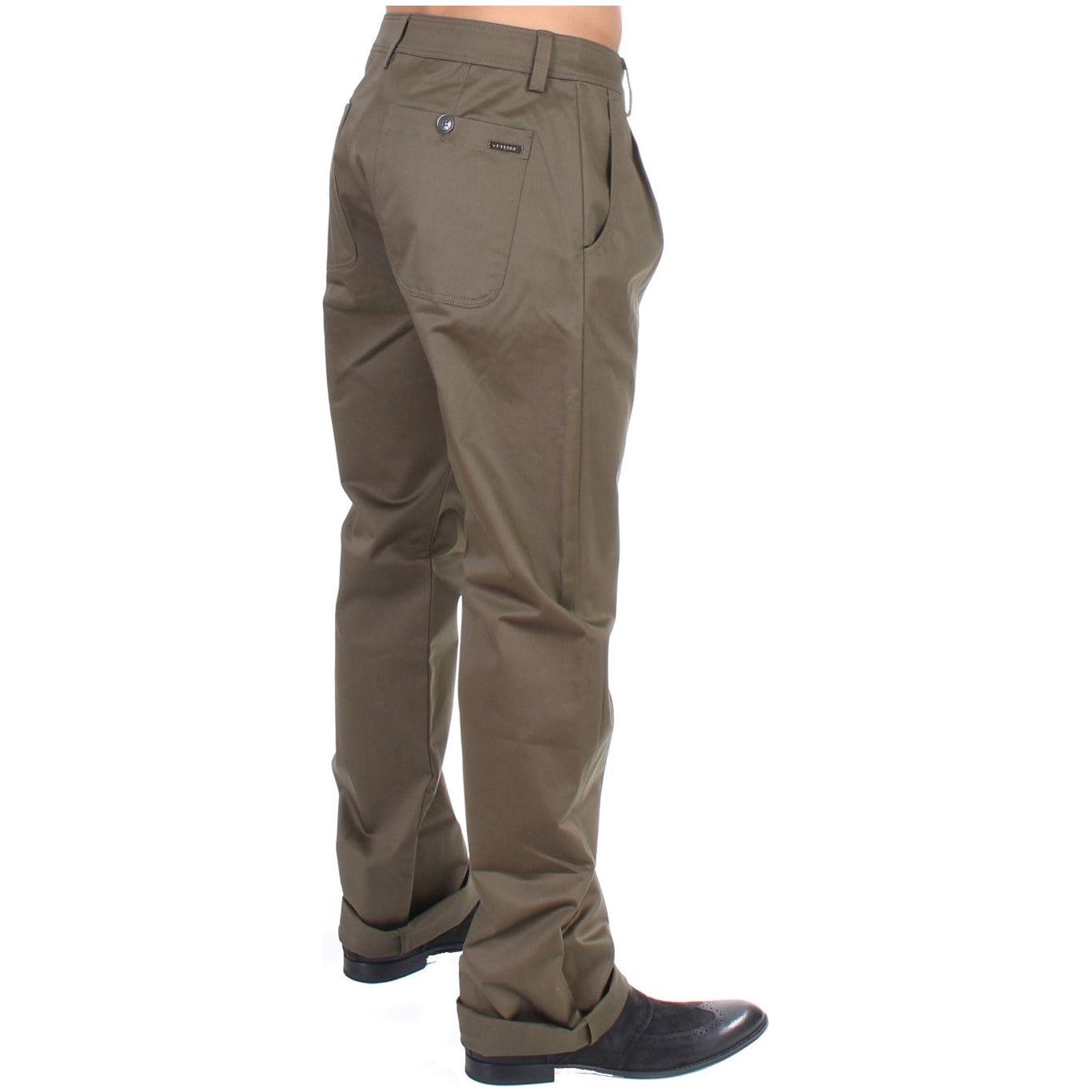GF Ferre Elegant Green Comfort Straight Fit Pants GF Ferre Dim Gray