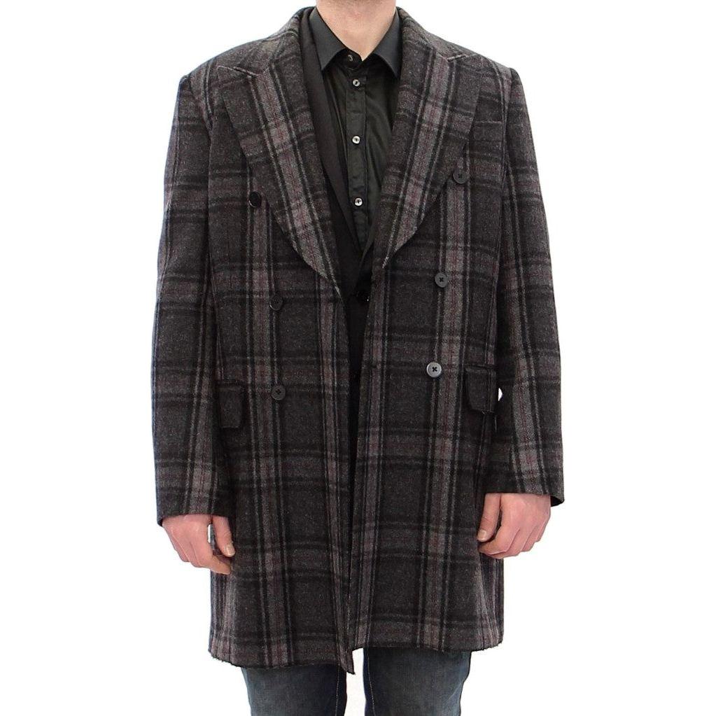 Dolce & Gabbana Sicilia Checkered Wool Blend Coat Coats & Jackets Dolce & Gabbana Dark Slate Gray
