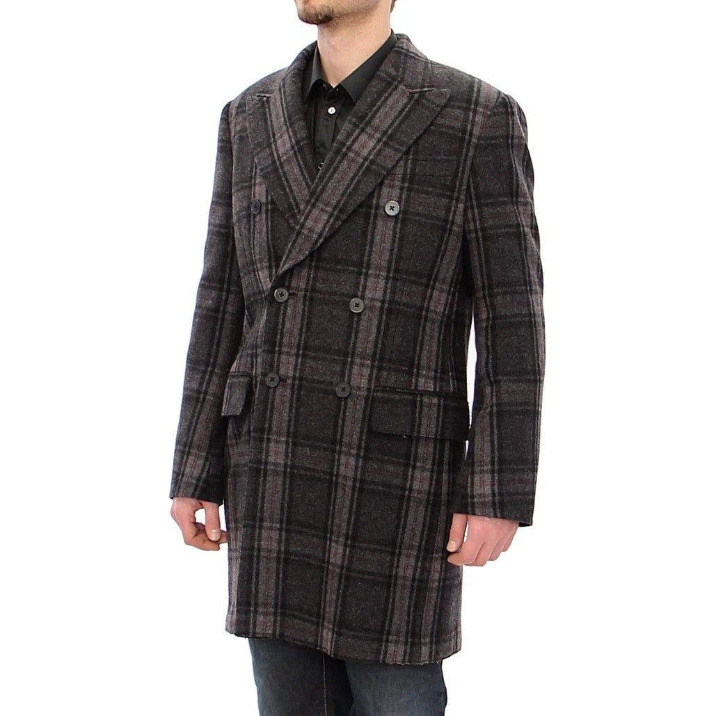Dolce & Gabbana Sicilia Checkered Wool Blend Coat Coats & Jackets Dolce & Gabbana Dark Slate Gray