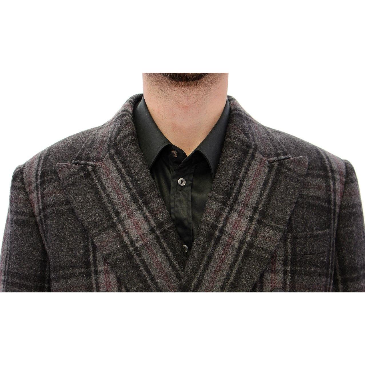 Dolce & Gabbana Sicilia Checkered Wool Blend Coat Coats & Jackets Dolce & Gabbana Dark Slate Gray