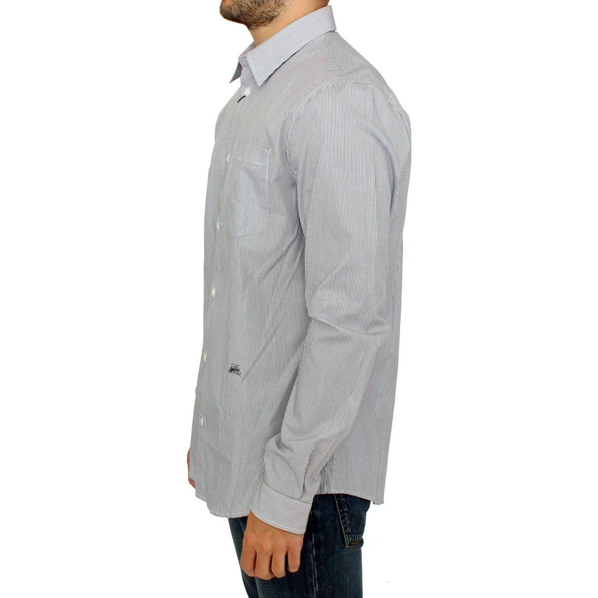 GF Ferre Chic Gray Striped Cotton Casual Shirt GF Ferre Dark Gray