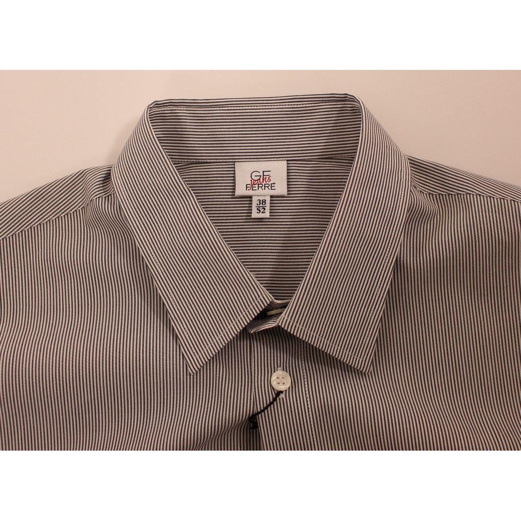 GF Ferre Chic Gray Striped Cotton Casual Shirt GF Ferre Rosy Brown